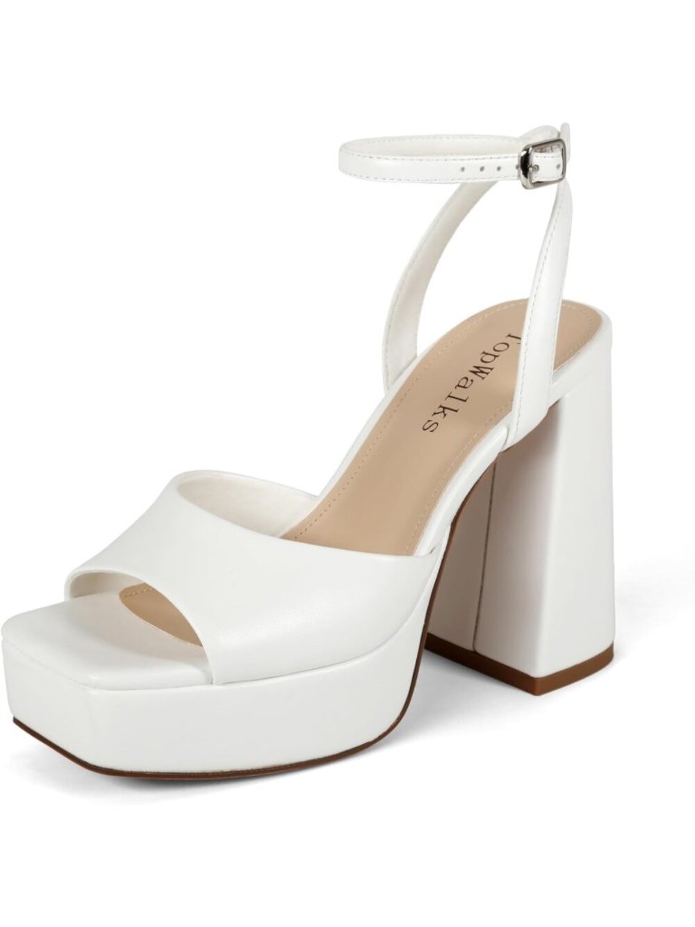 Women's White Chunky Heel Platform Sandals Open Toe Ankle Strap Party Shoes